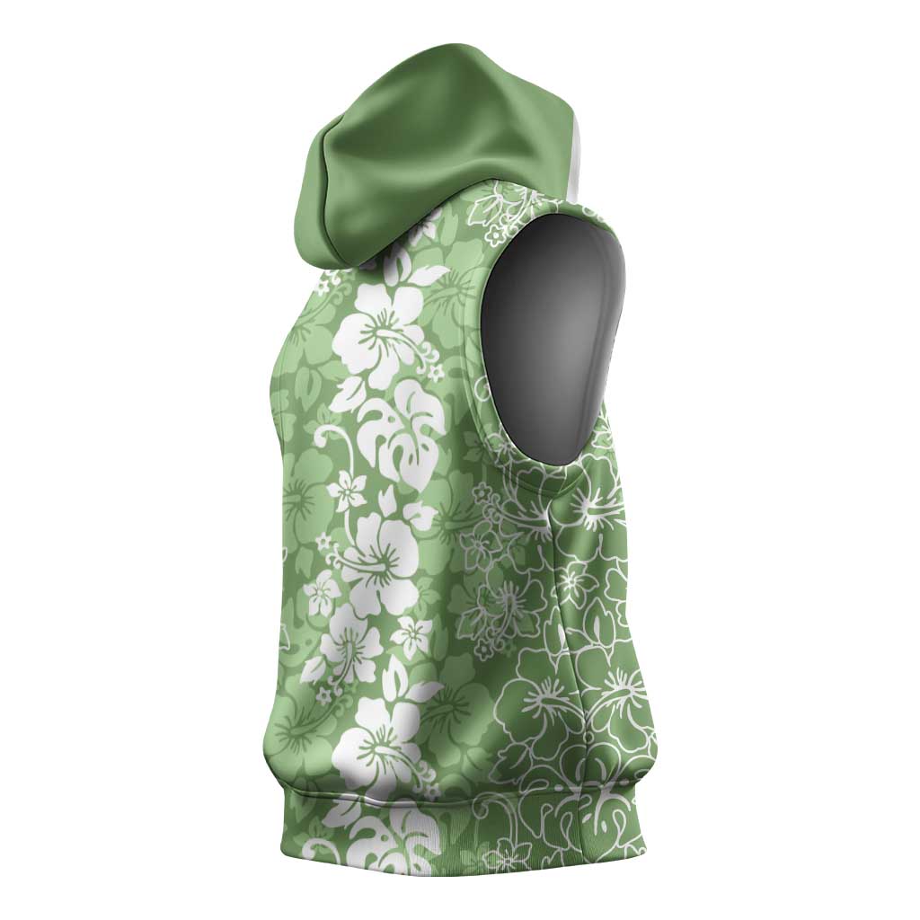 Hawaiian Lei Day Sleeveless Hoodie Green Hibiscus Flowers Lei Art - Polynesian Pride