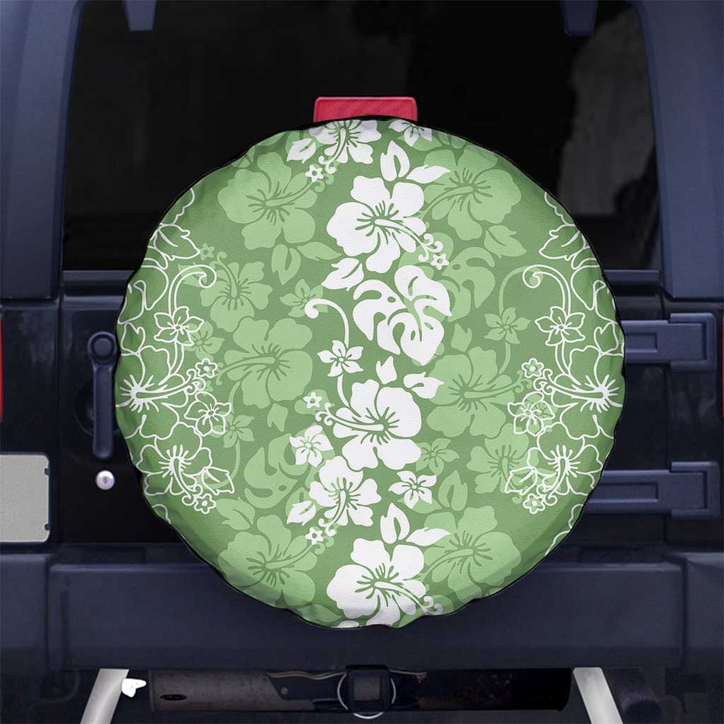 Hawaiian Lei Day Spare Tire Cover Green Hibiscus Flowers Lei Art
