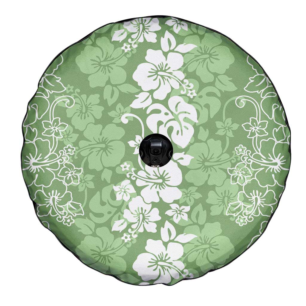 Hawaiian Lei Day Spare Tire Cover Green Hibiscus Flowers Lei Art