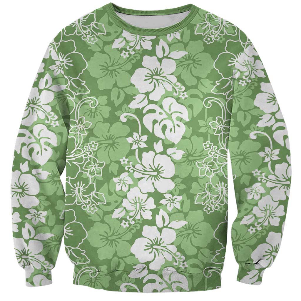 Hawaiian Lei Day Sweatshirt Green Hibiscus Flowers Lei Art