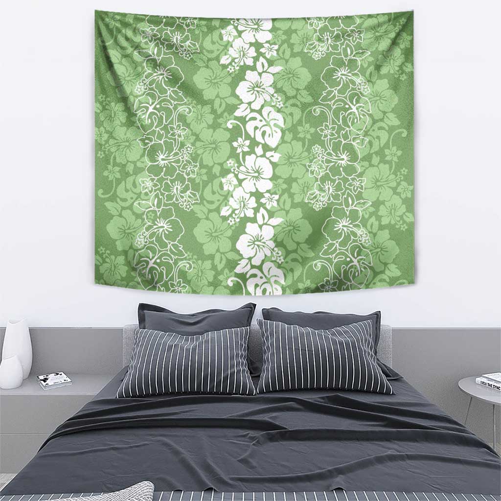 Hawaiian Lei Day Tapestry Green Hibiscus Flowers Lei Art