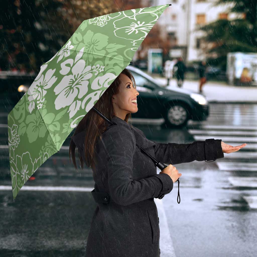 Hawaiian Lei Day Umbrella Green Hibiscus Flowers Lei Art - Polynesian Pride