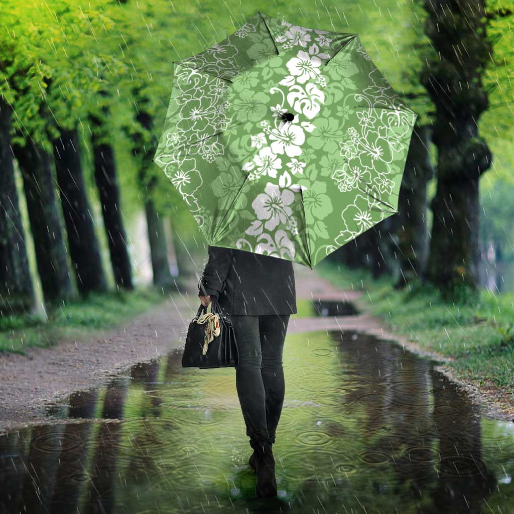 Hawaiian Lei Day Umbrella Green Hibiscus Flowers Lei Art - Polynesian Pride