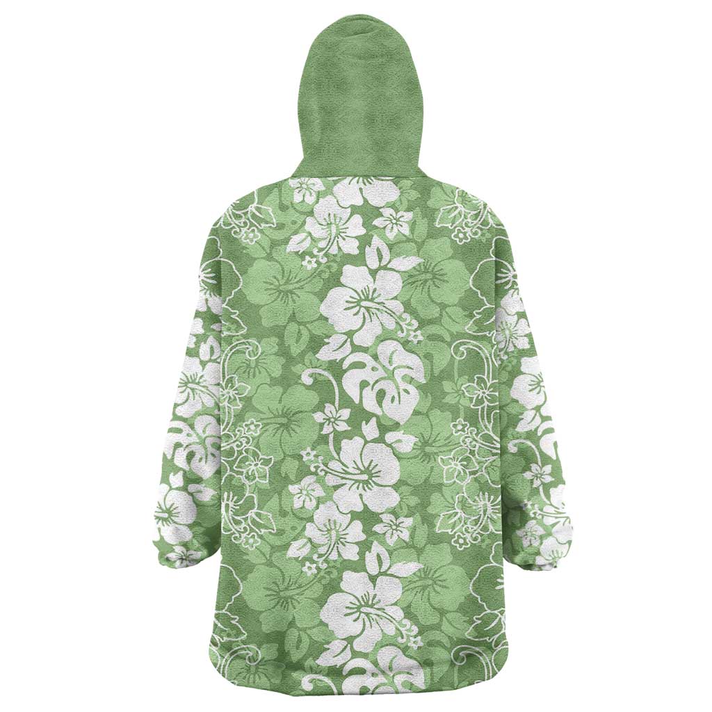 Hawaiian Lei Day Wearable Blanket Hoodie Green Hibiscus Flowers Lei Art