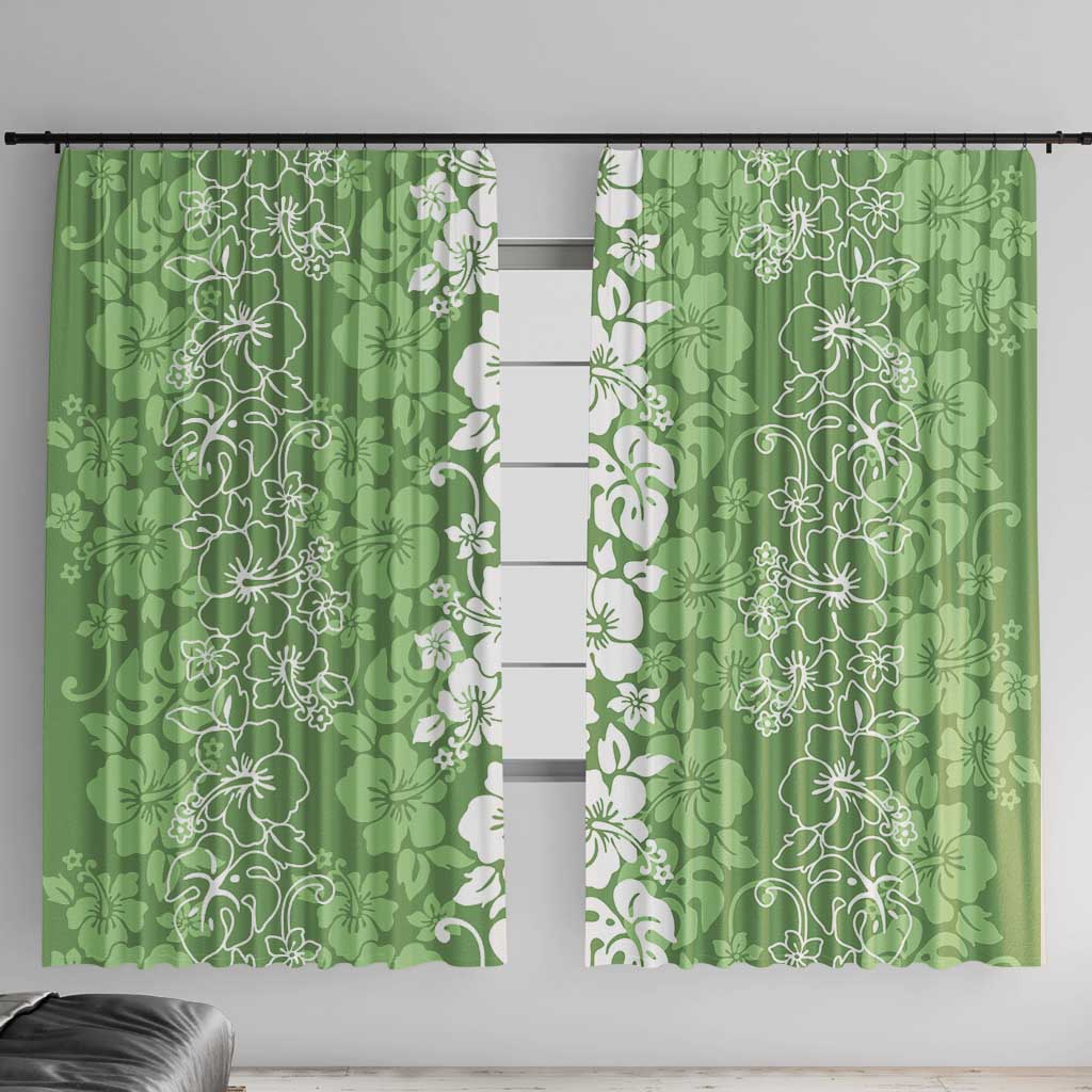 Hawaiian Lei Day Window Curtain Green Hibiscus Flowers Lei Art