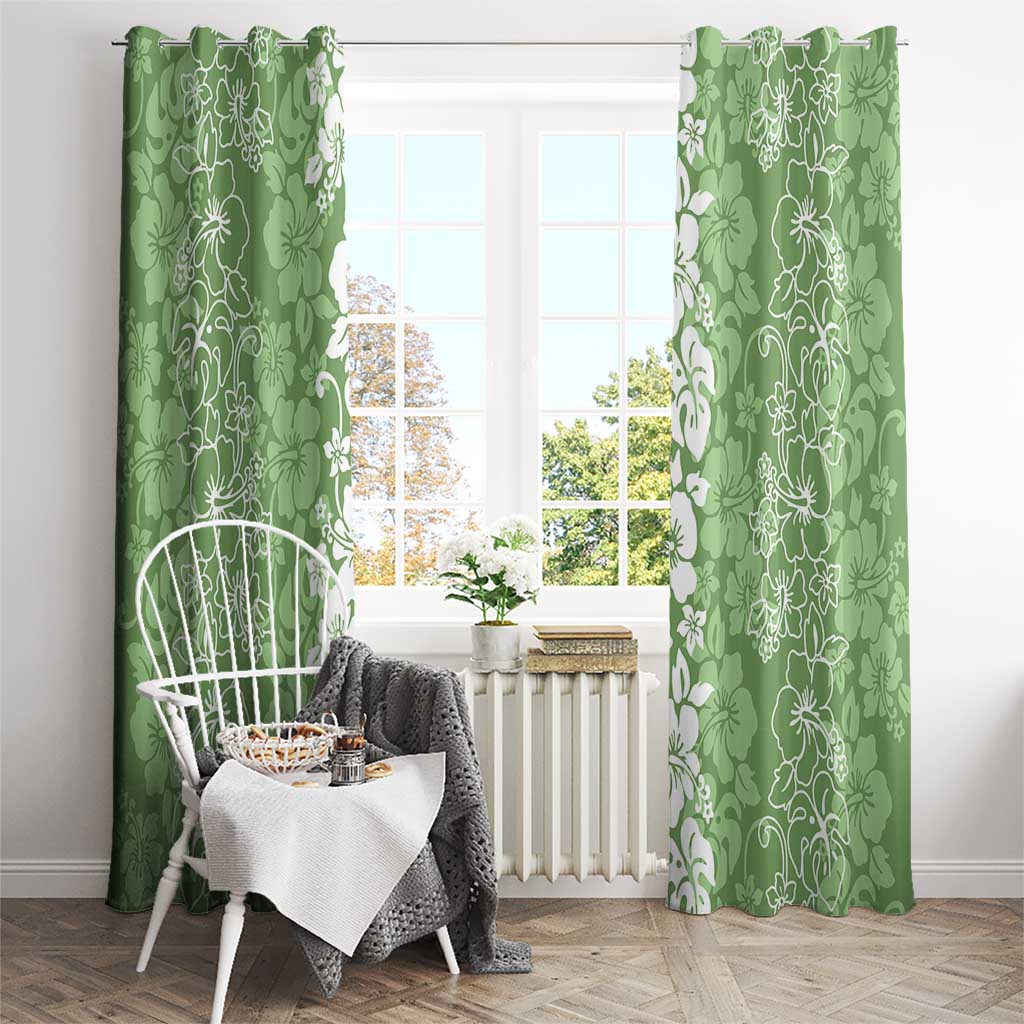 Hawaiian Lei Day Window Curtain Green Hibiscus Flowers Lei Art