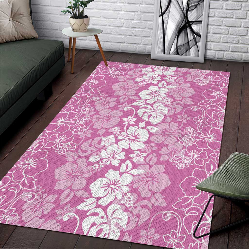 Hawaiian Lei Day Area Rug Pink Hibiscus Flowers Lei Art