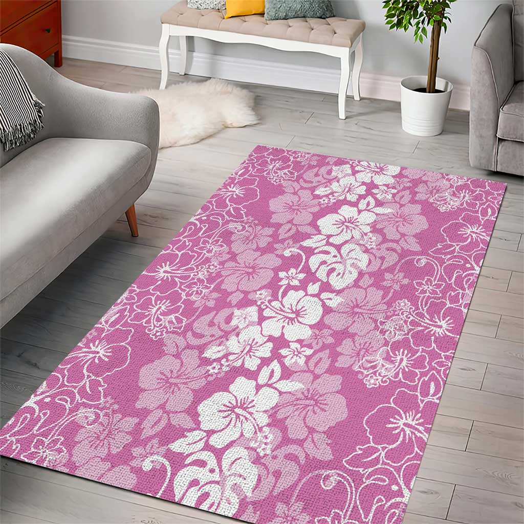 Hawaiian Lei Day Area Rug Pink Hibiscus Flowers Lei Art