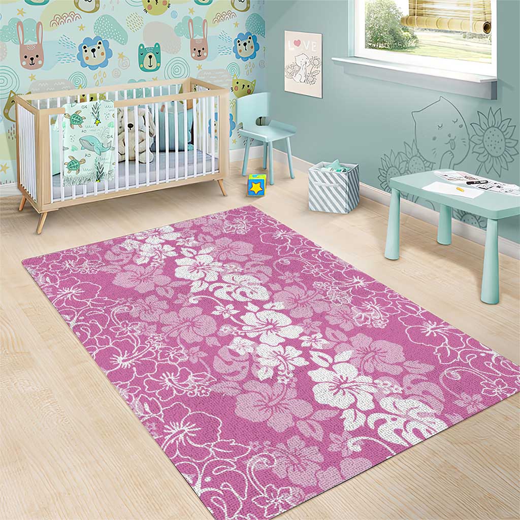 Hawaiian Lei Day Area Rug Pink Hibiscus Flowers Lei Art