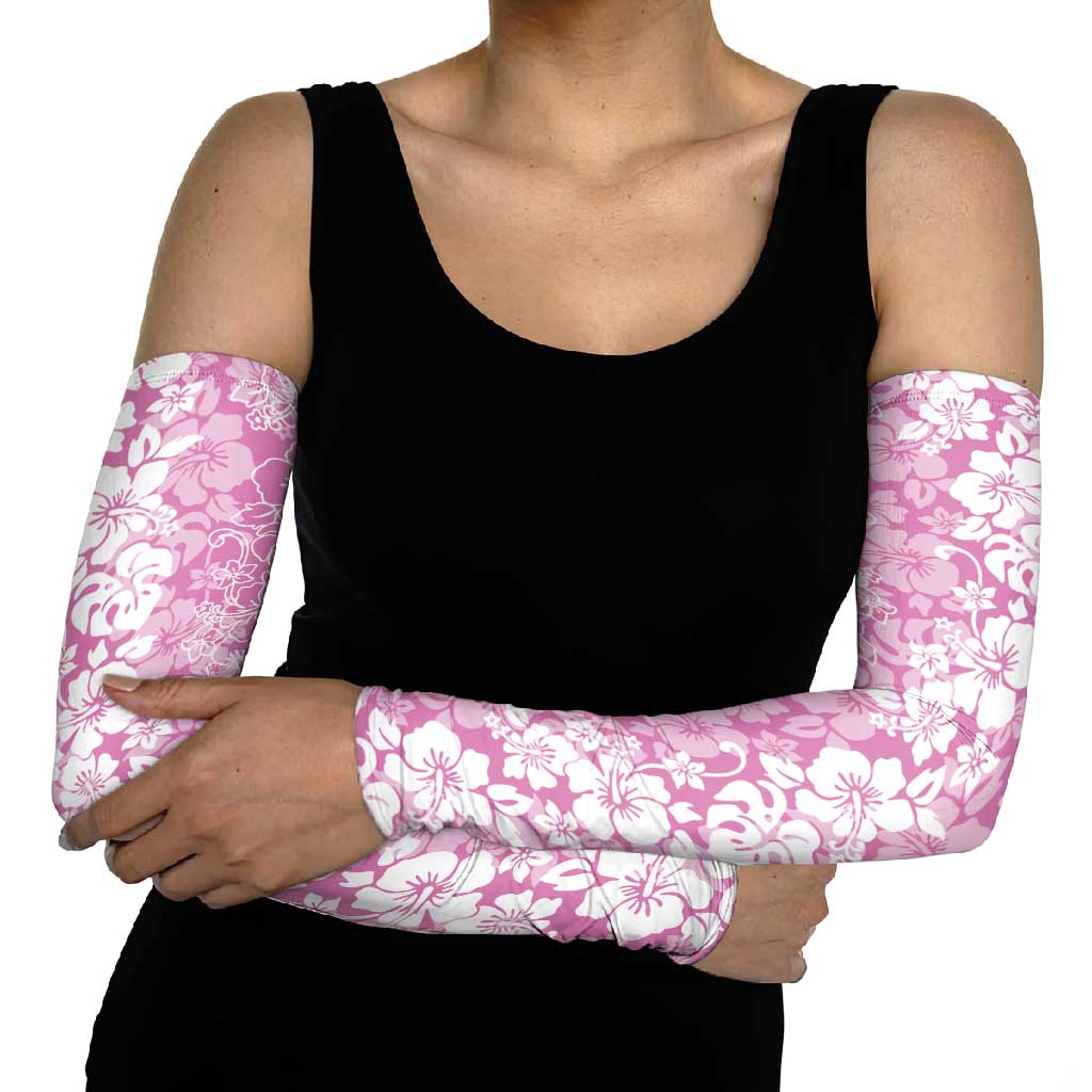 Hawaiian Lei Day Arm Sleeves Pink Hibiscus Flowers Lei Art - Polynesian Pride