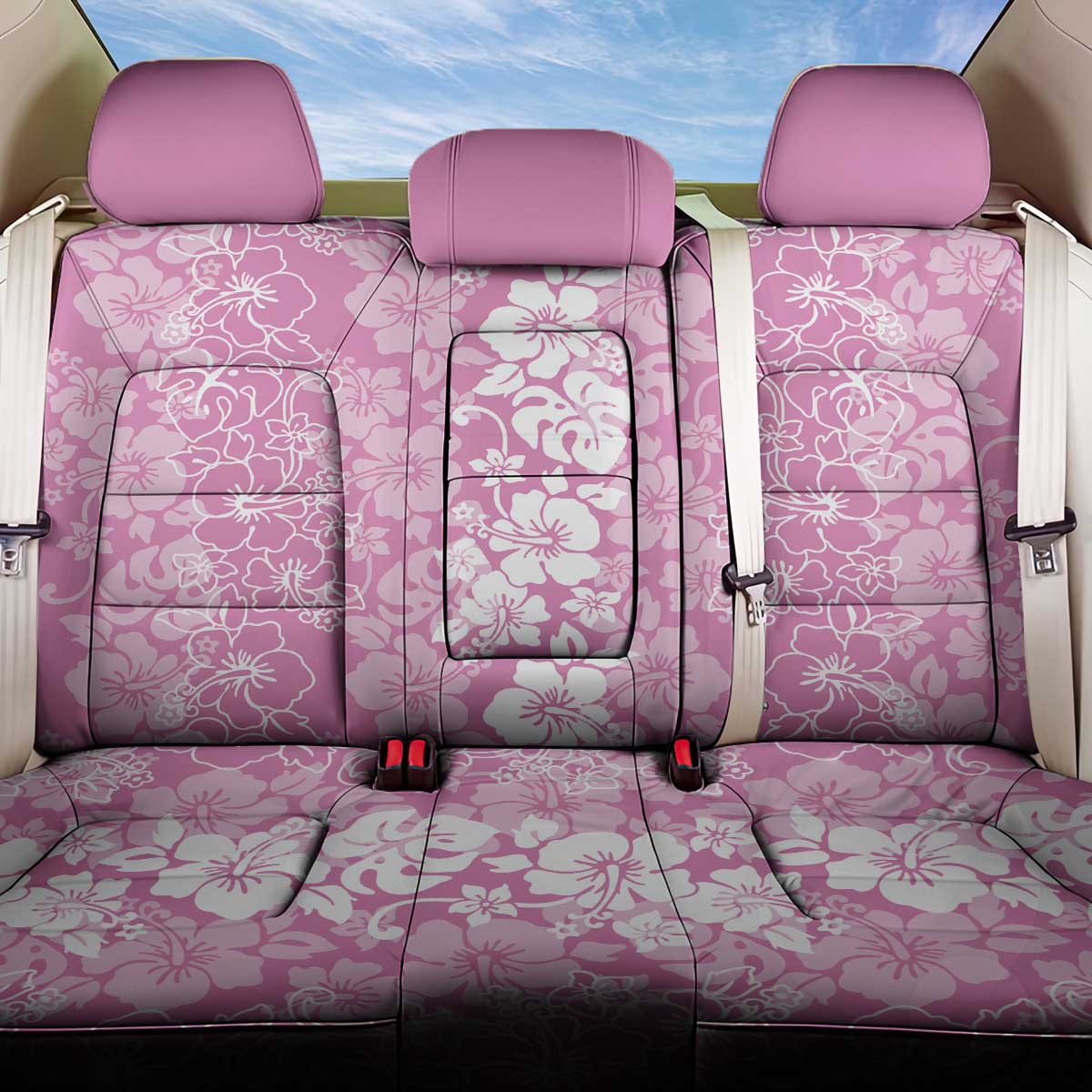 Hawaiian Lei Day Back Car Seat Cover Pink Hibiscus Flowers Lei Art