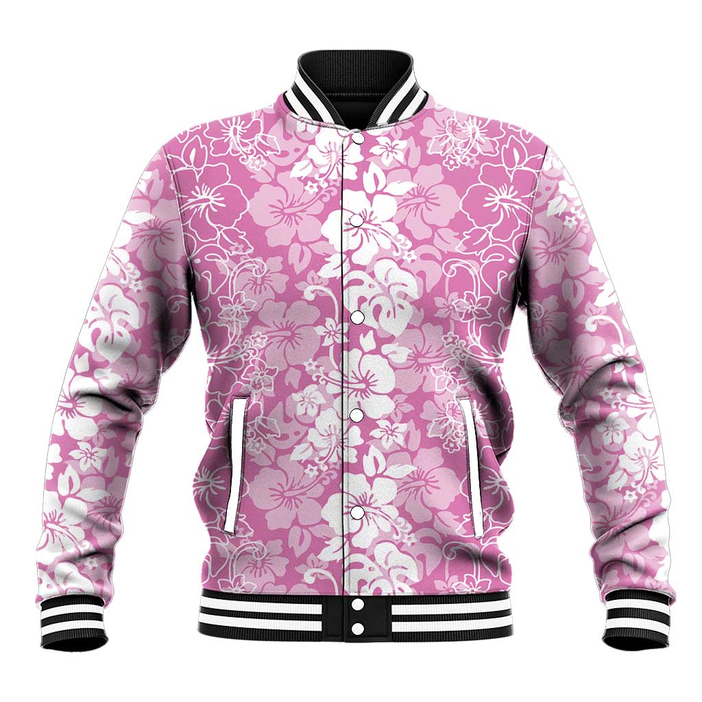 Hawaiian Lei Day Baseball Jacket Pink Hibiscus Flowers Lei Art