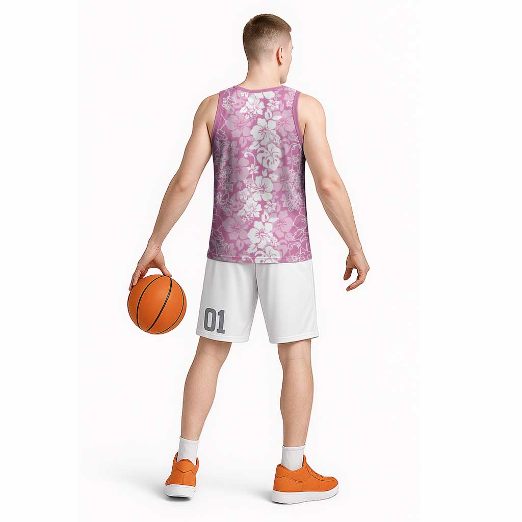 Hawaiian Lei Day Basketball Jersey Pink Hibiscus Flowers Lei Art - Polynesian Pride