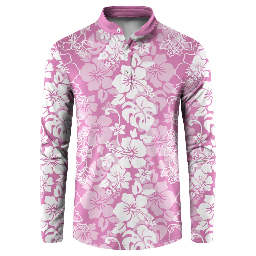 Hawaiian Lei Day Button Sweatshirt Pink Hibiscus Flowers Lei Art