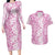 Hawaiian Lei Day Couples Matching Long Sleeve Bodycon Dress and Hawaiian Shirt Pink Hibiscus Flowers Lei Art