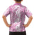 Hawaiian Lei Day Family Matching Off The Shoulder Long Sleeve Dress and Hawaiian Shirt Pink Hibiscus Flowers Lei Art