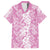 Hawaiian Lei Day Family Matching Off The Shoulder Long Sleeve Dress and Hawaiian Shirt Pink Hibiscus Flowers Lei Art