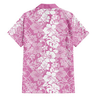 Hawaiian Lei Day Family Matching Off The Shoulder Long Sleeve Dress and Hawaiian Shirt Pink Hibiscus Flowers Lei Art