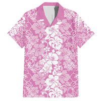 Hawaiian Lei Day Family Matching Short Sleeve Bodycon Dress and Hawaiian Shirt Pink Hibiscus Flowers Lei Art