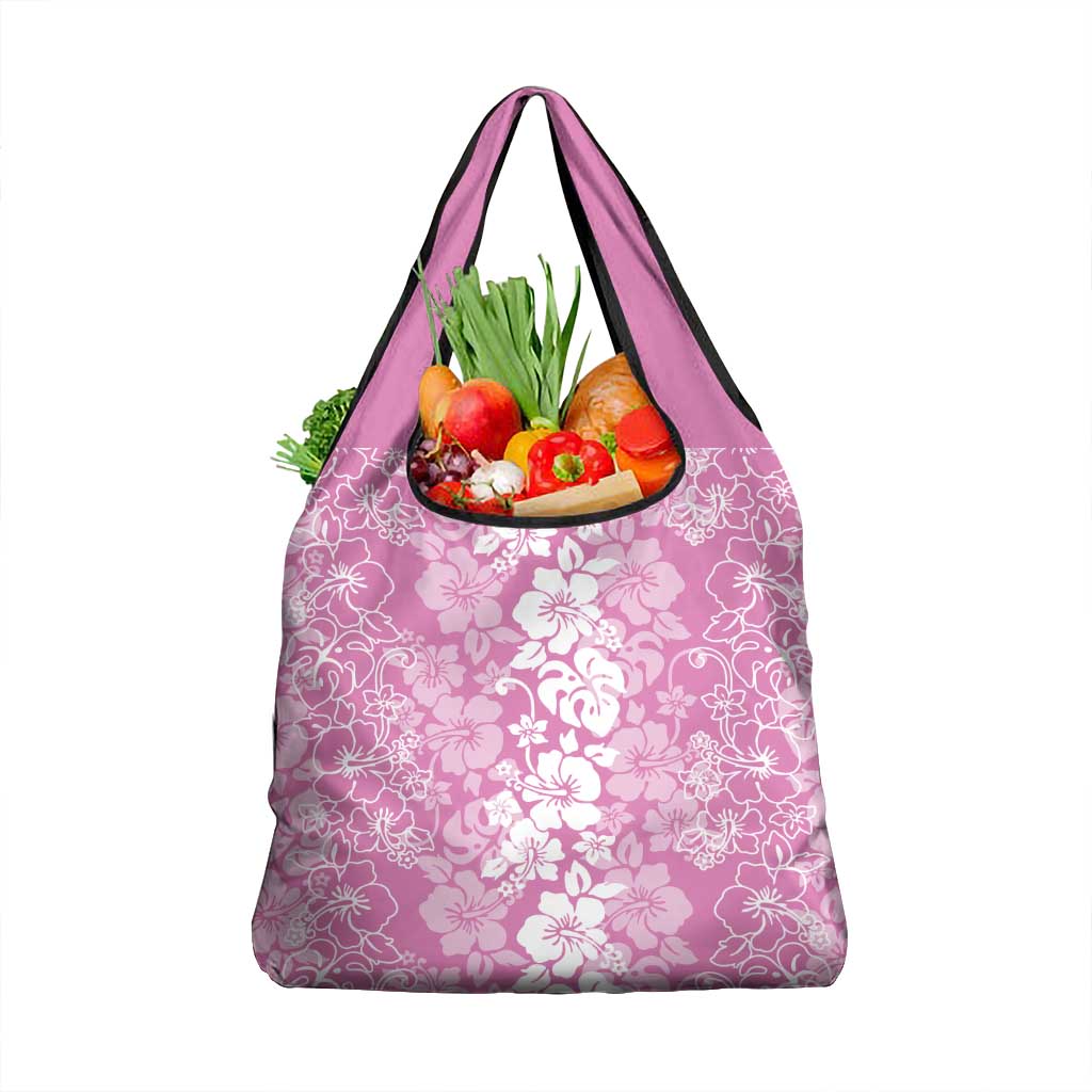 Hawaiian Lei Day Grocery Bag Pink Hibiscus Flowers Lei Art