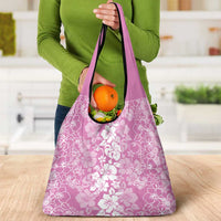 Hawaiian Lei Day Grocery Bag Pink Hibiscus Flowers Lei Art