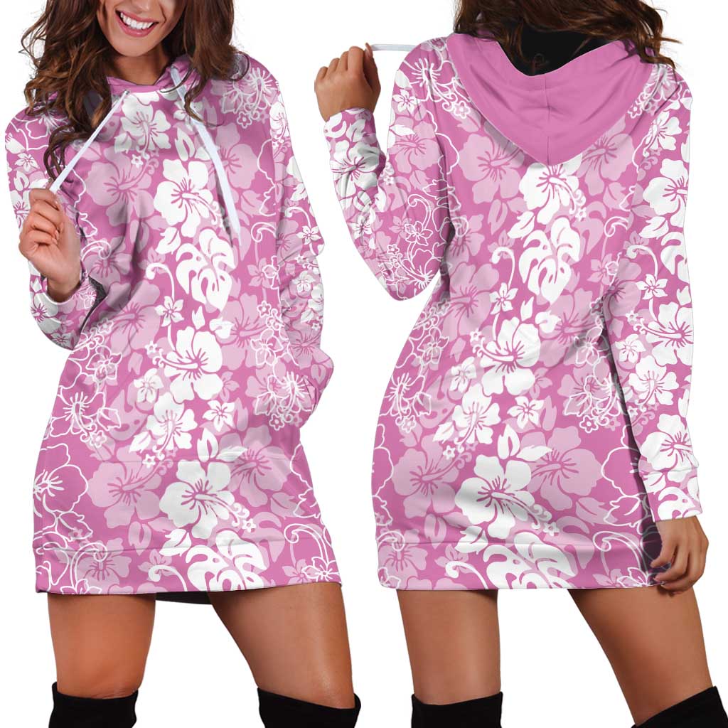 Hawaiian Lei Day Hoodie Dress Pink Hibiscus Flowers Lei Art