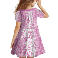 Hawaiian Lei Day Kid Short Sleeve Dress Pink Hibiscus Flowers Lei Art