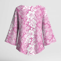 Hawaiian Lei Day Kimono Sleeve Blouse Pink Hibiscus Flowers Lei Art - Polynesian Pride