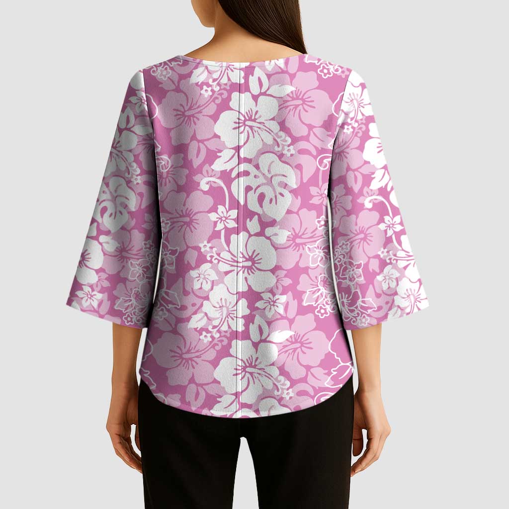 Hawaiian Lei Day Kimono Sleeve Blouse Pink Hibiscus Flowers Lei Art - Polynesian Pride