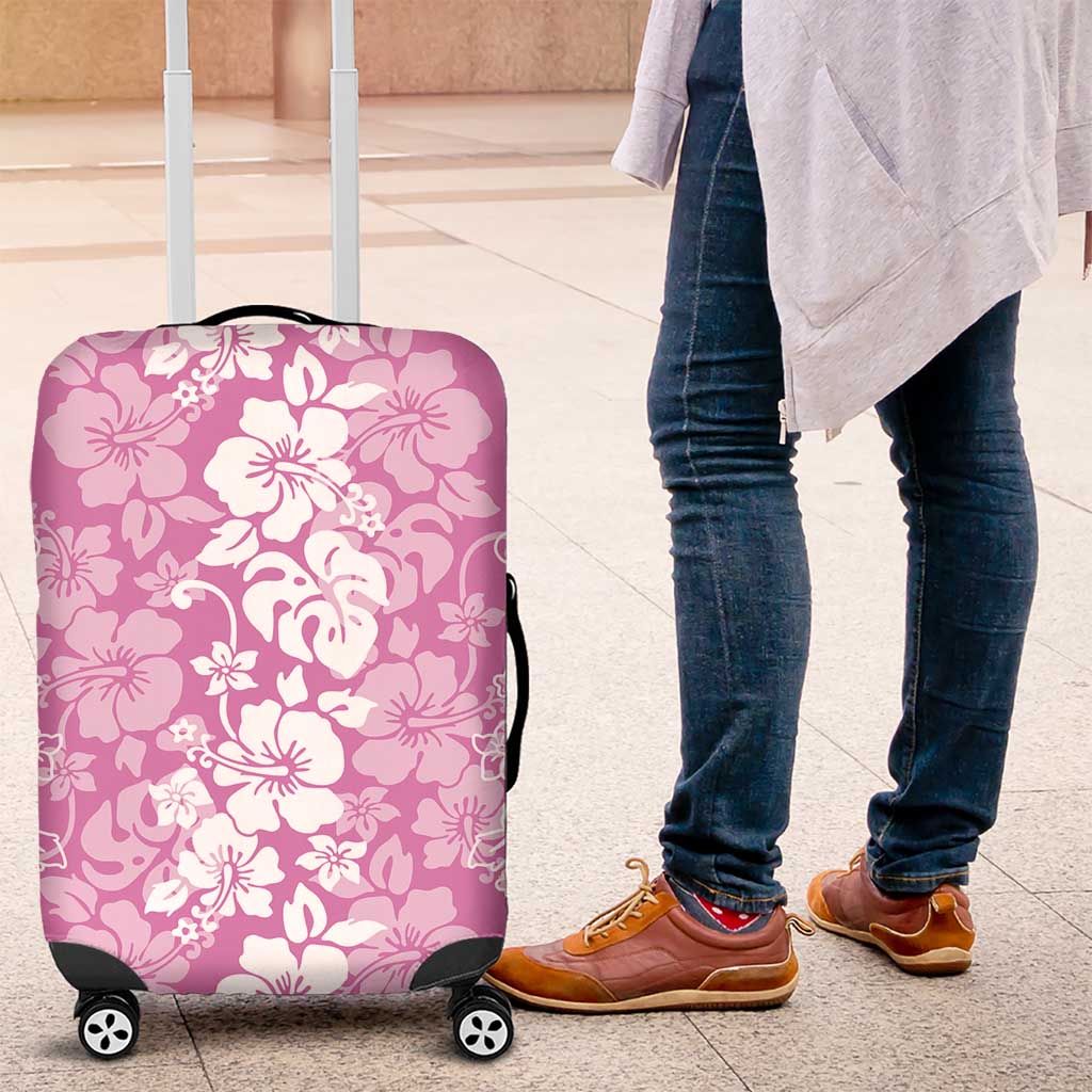Hawaiian Lei Day Luggage Cover Pink Hibiscus Flowers Lei Art