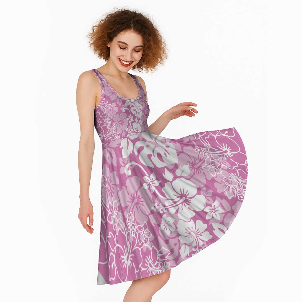 Hawaiian Lei Day Midi Dress Pink Hibiscus Flowers Lei Art - Polynesian Pride