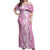 Hawaiian Lei Day Off Shoulder Maxi Dress Pink Hibiscus Flowers Lei Art