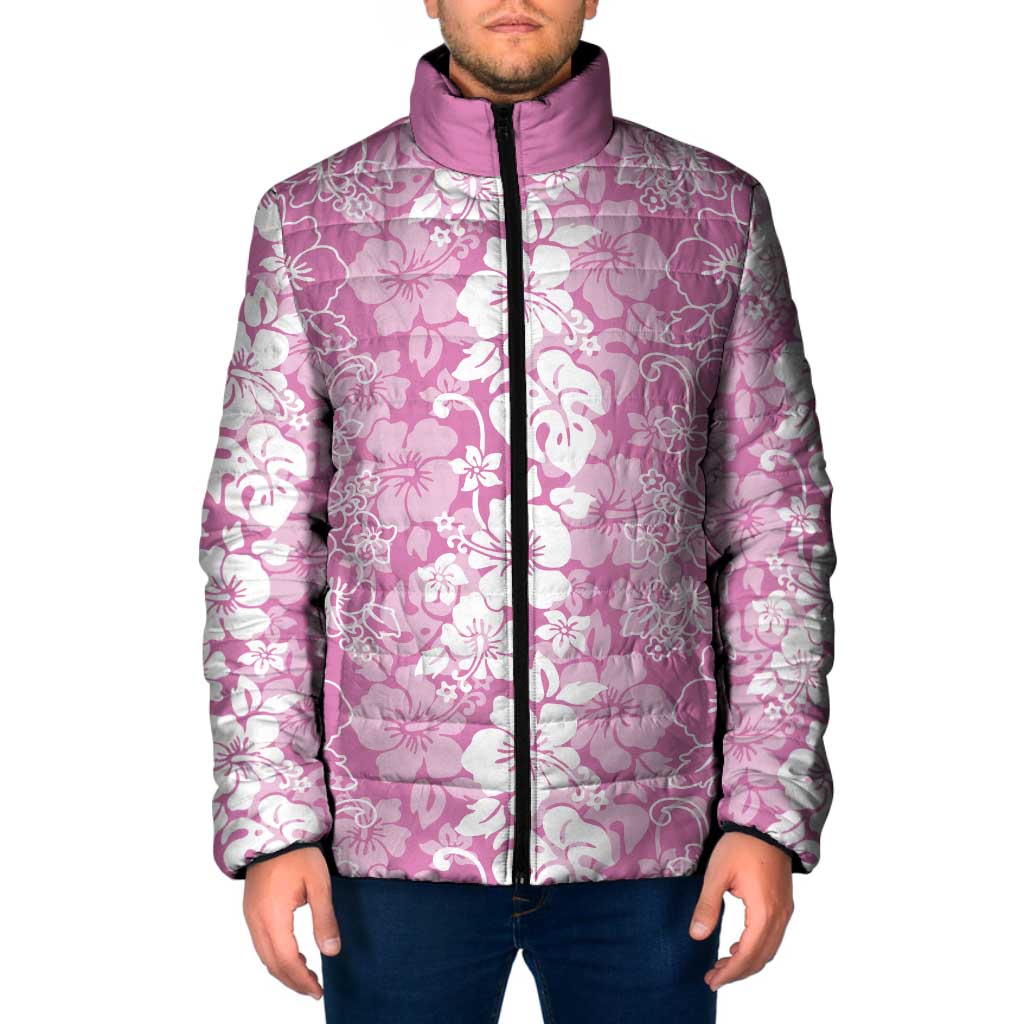 Hawaiian Lei Day Padded Jacket Pink Hibiscus Flowers Lei Art - Polynesian Pride