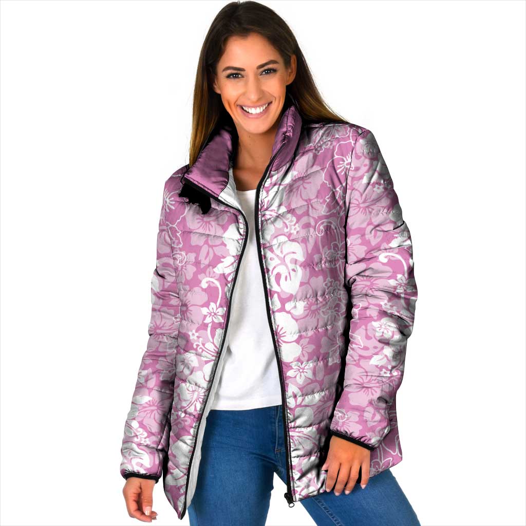 Hawaiian Lei Day Padded Jacket Pink Hibiscus Flowers Lei Art - Polynesian Pride