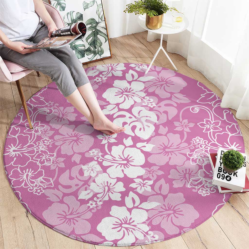 Hawaiian Lei Day Round Carpet Pink Hibiscus Flowers Lei Art