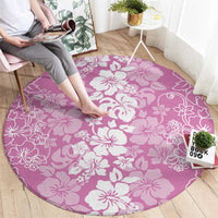 Hawaiian Lei Day Round Carpet Pink Hibiscus Flowers Lei Art