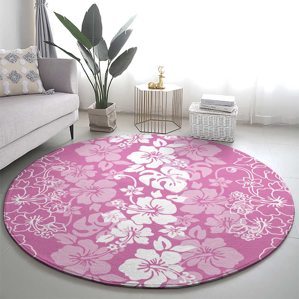 Hawaiian Lei Day Round Carpet Pink Hibiscus Flowers Lei Art