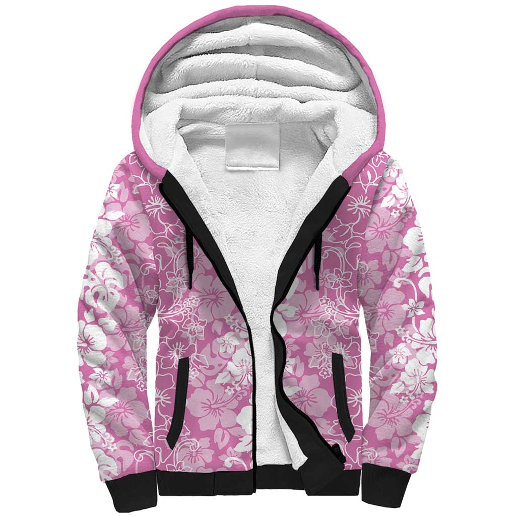 Hawaiian Lei Day Sherpa Hoodie Pink Hibiscus Flowers Lei Art LT9 Unisex Pink - Polynesian Pride