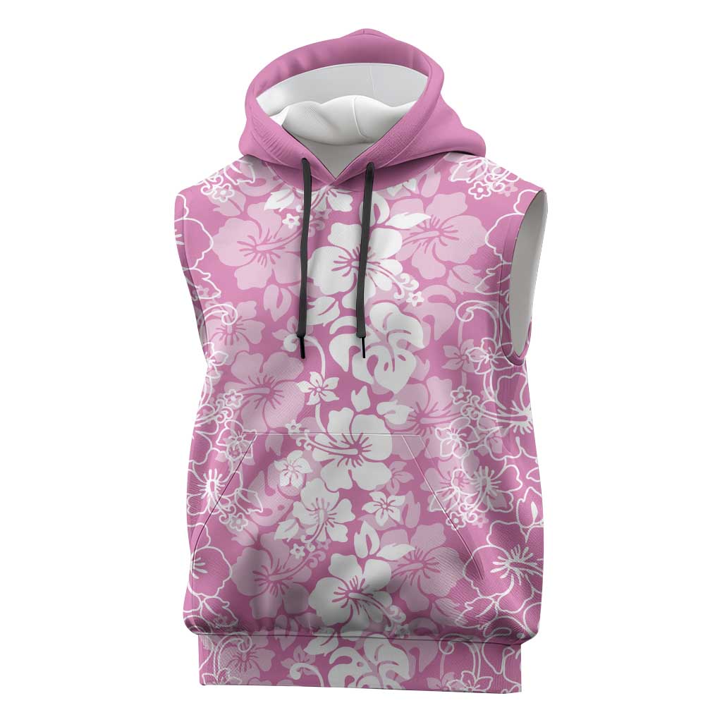 Hawaiian Lei Day Sleeveless Hoodie Pink Hibiscus Flowers Lei Art - Polynesian Pride