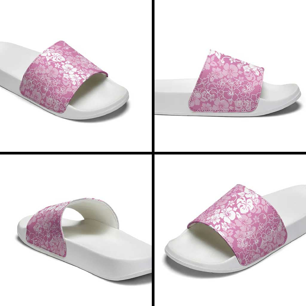 Hawaiian Lei Day Slide Sandals Pink Hibiscus Flowers Lei Art - Polynesian Pride