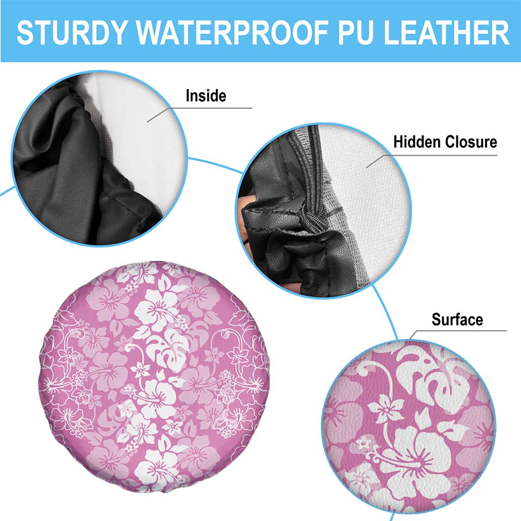 Hawaiian Lei Day Spare Tire Cover Pink Hibiscus Flowers Lei Art