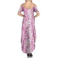 Hawaiian Lei Day Summer Maxi Dress Pink Hibiscus Flowers Lei Art