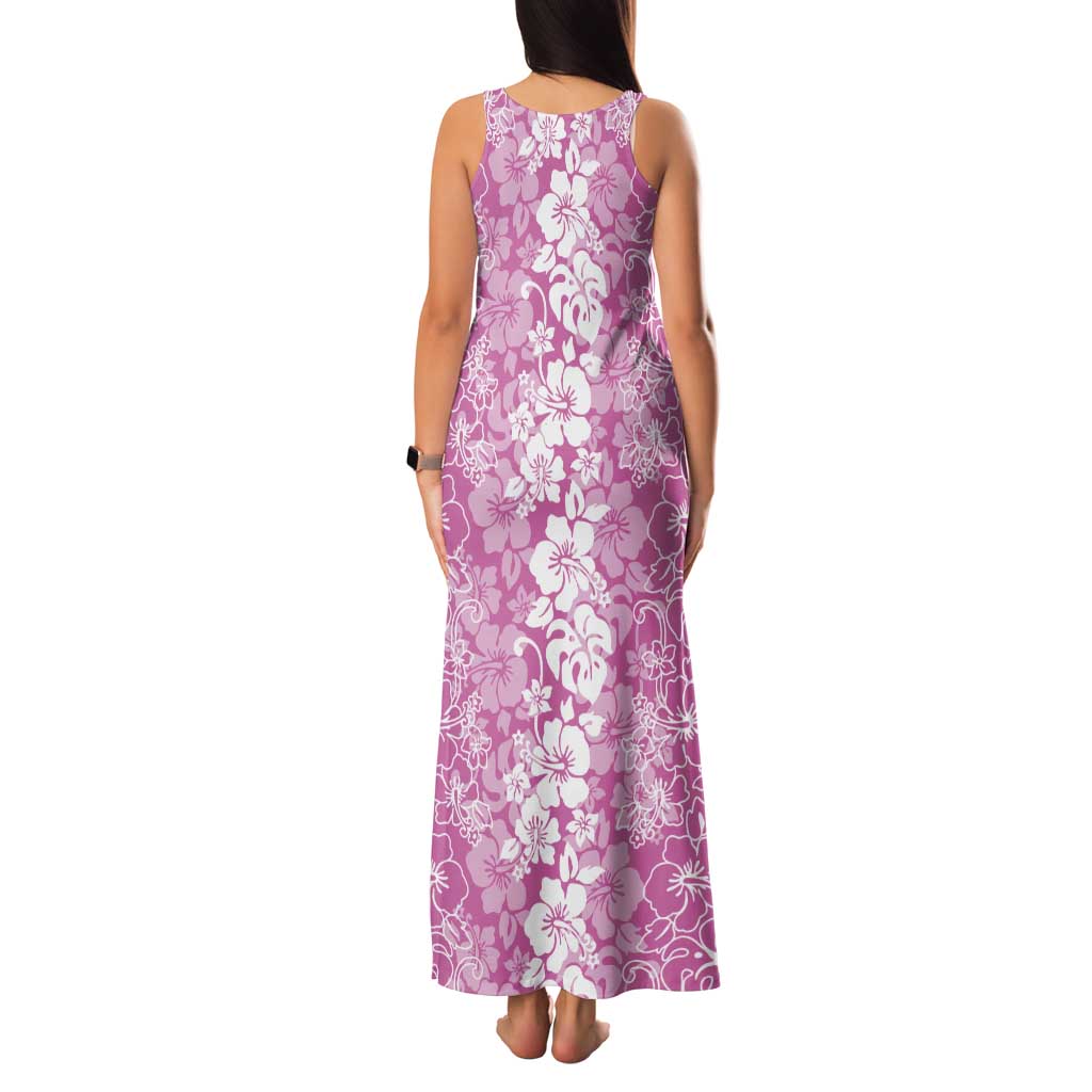 Hawaiian Lei Day Tank Maxi Dress Pink Hibiscus Flowers Lei Art