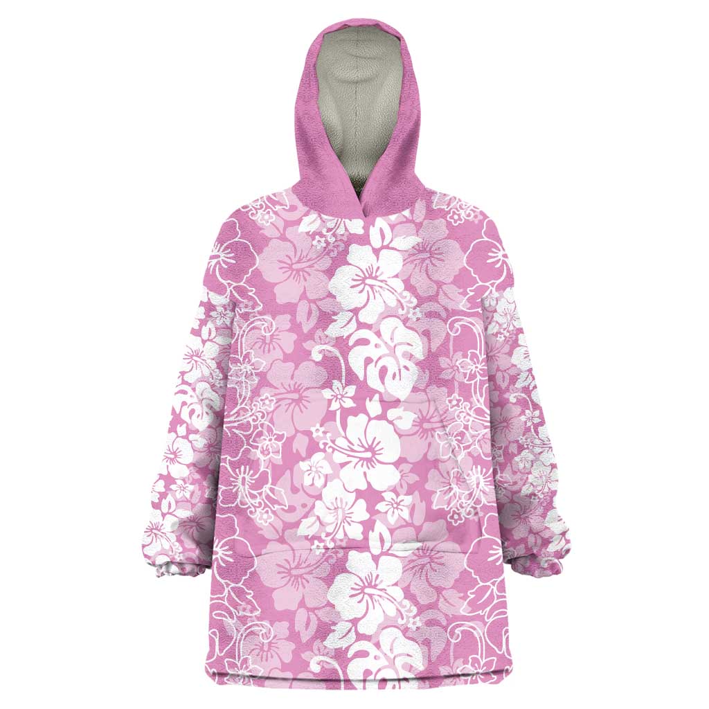 Hawaiian Lei Day Wearable Blanket Hoodie Pink Hibiscus Flowers Lei Art