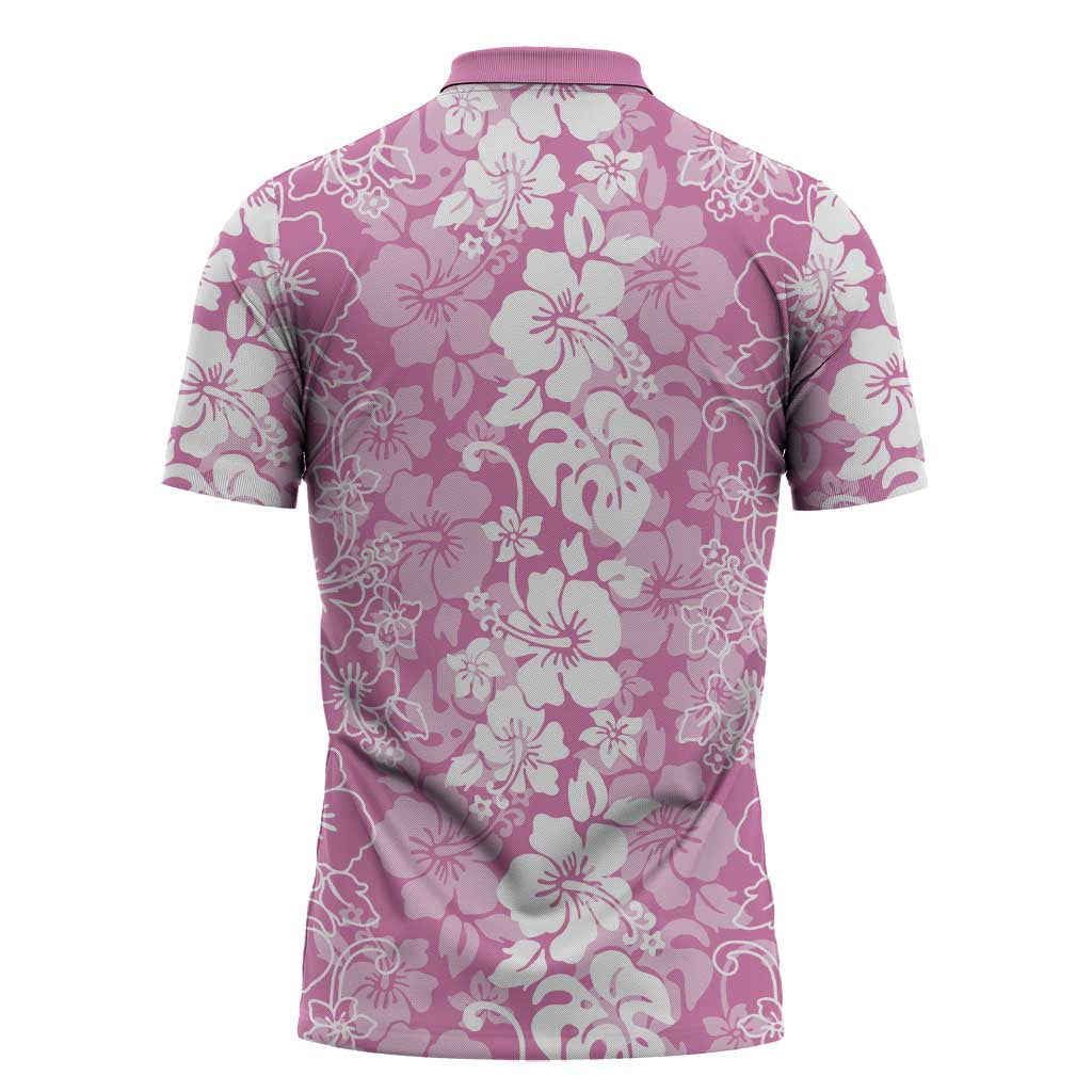 Hawaiian Lei Day Zipper Polo Shirt Pink Hibiscus Flowers Lei Art - Polynesian Pride