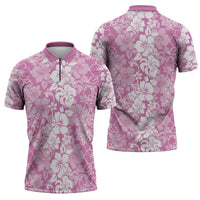 Hawaiian Lei Day Zipper Polo Shirt Pink Hibiscus Flowers Lei Art - Polynesian Pride