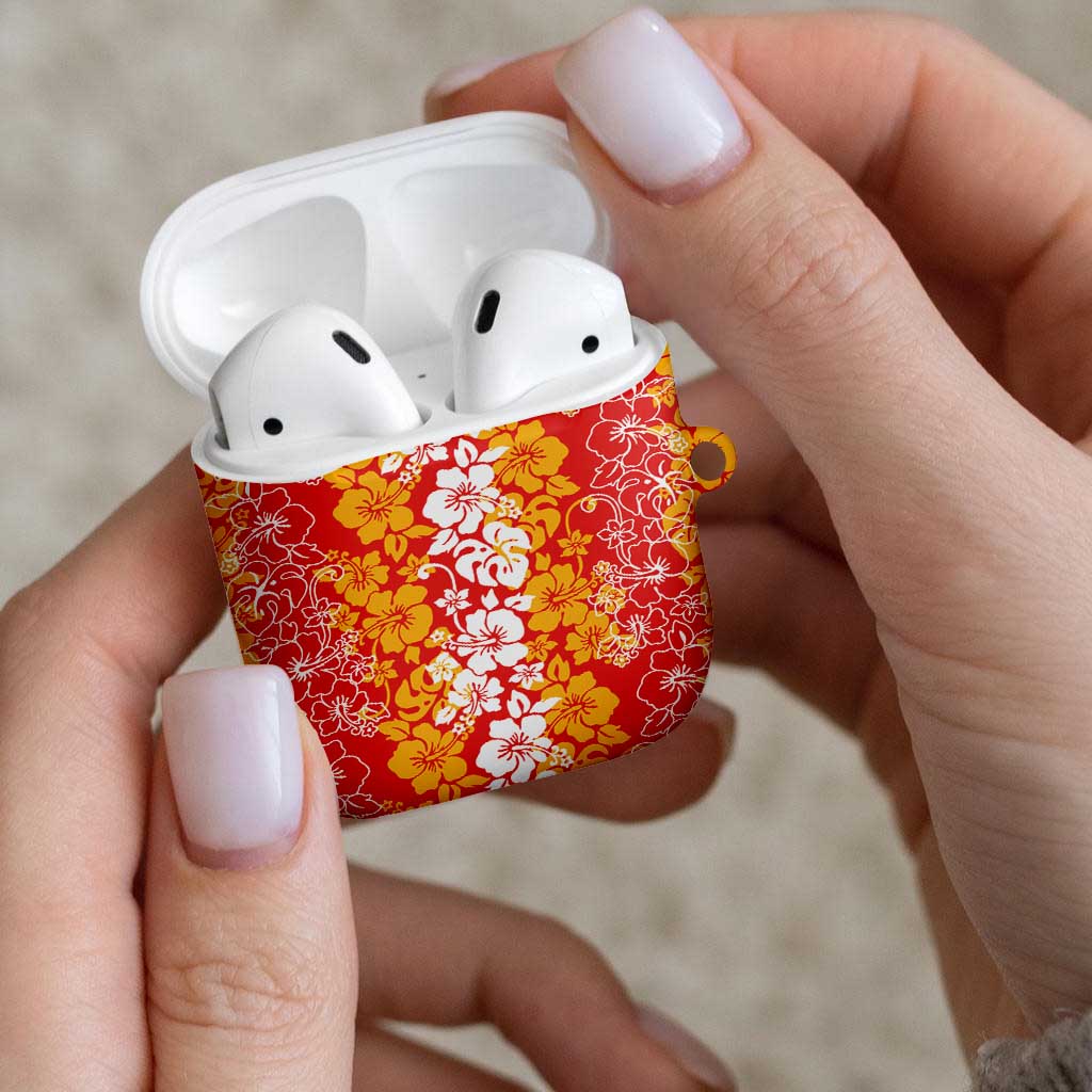 Hawaiian Lei Day AirPods Case Red Hibiscus Flowers Lei Art - Polynesian Pride