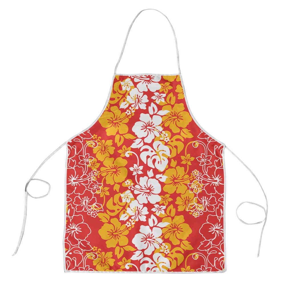 Hawaiian Lei Day Apron Red Hibiscus Flowers Lei Art - Polynesian Pride