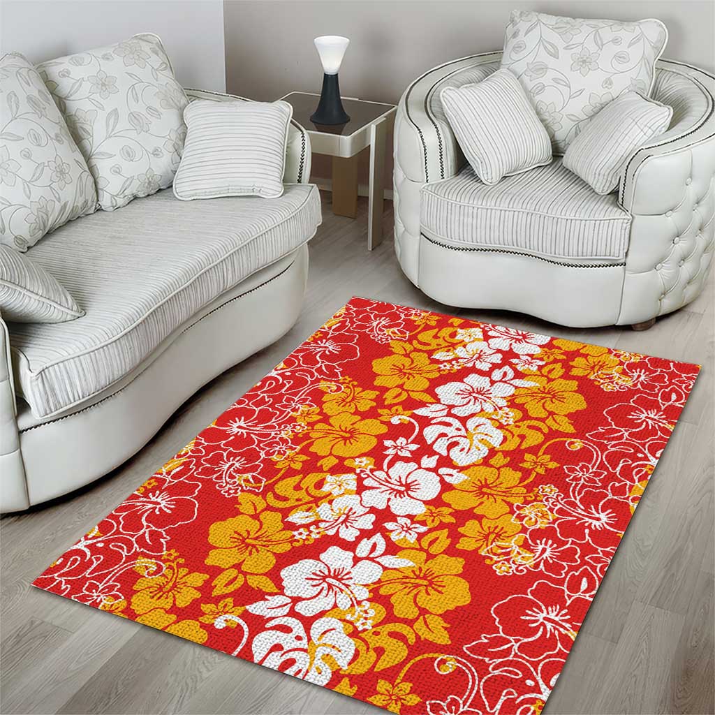Hawaiian Lei Day Area Rug Red Hibiscus Flowers Lei Art