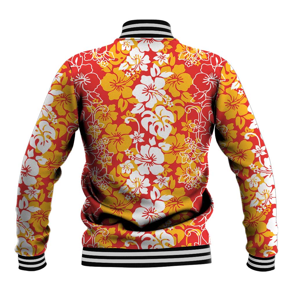 Hawaiian Lei Day Baseball Jacket Red Hibiscus Flowers Lei Art
